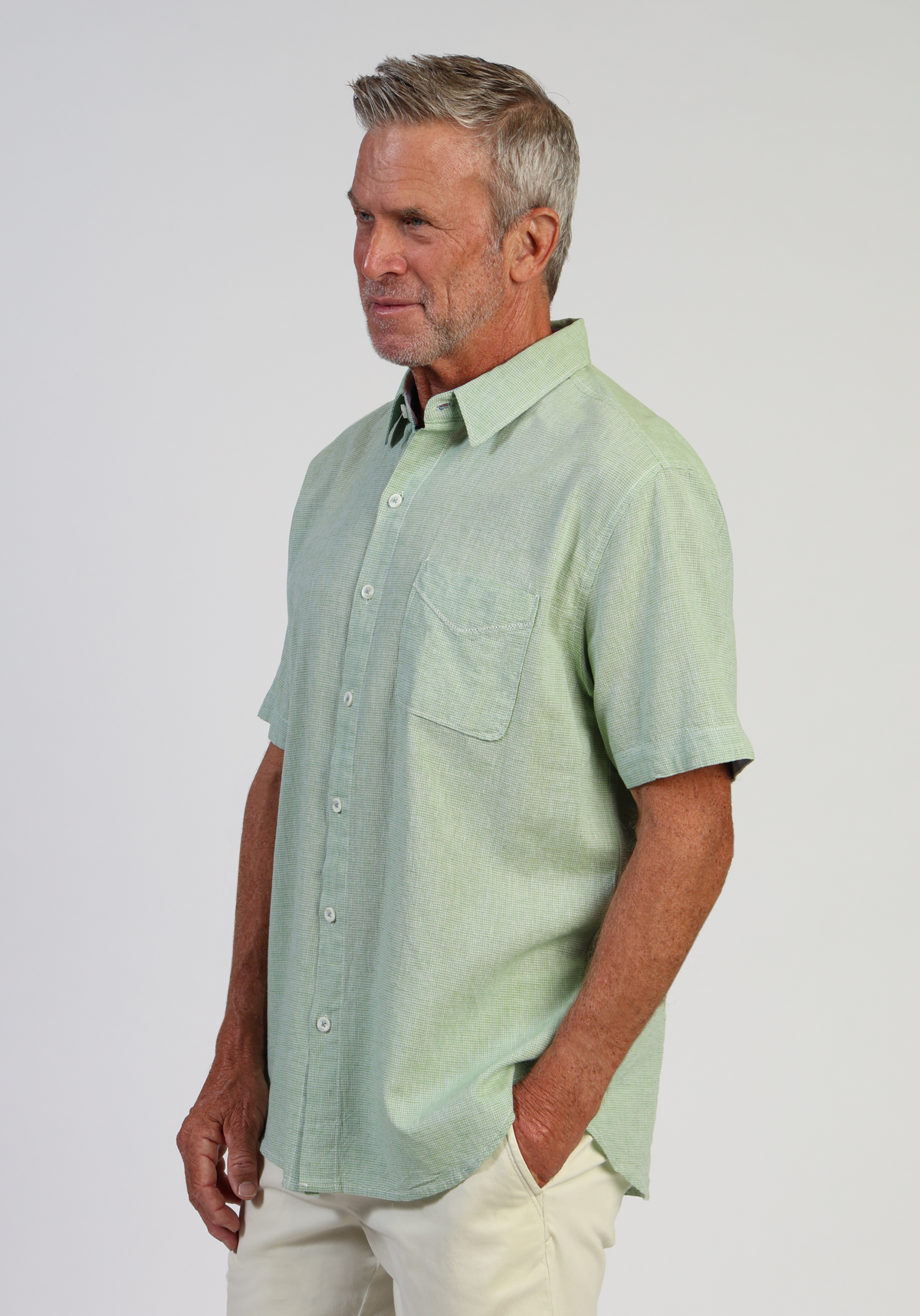 Washed Melange Linen Mini Checks Shirt