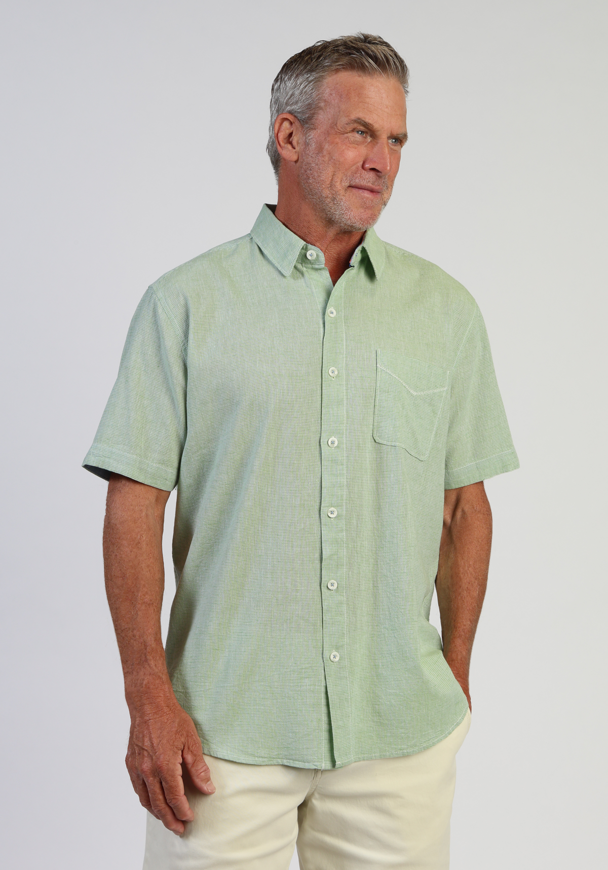 Washed Melange Linen Mini Checks Shirt