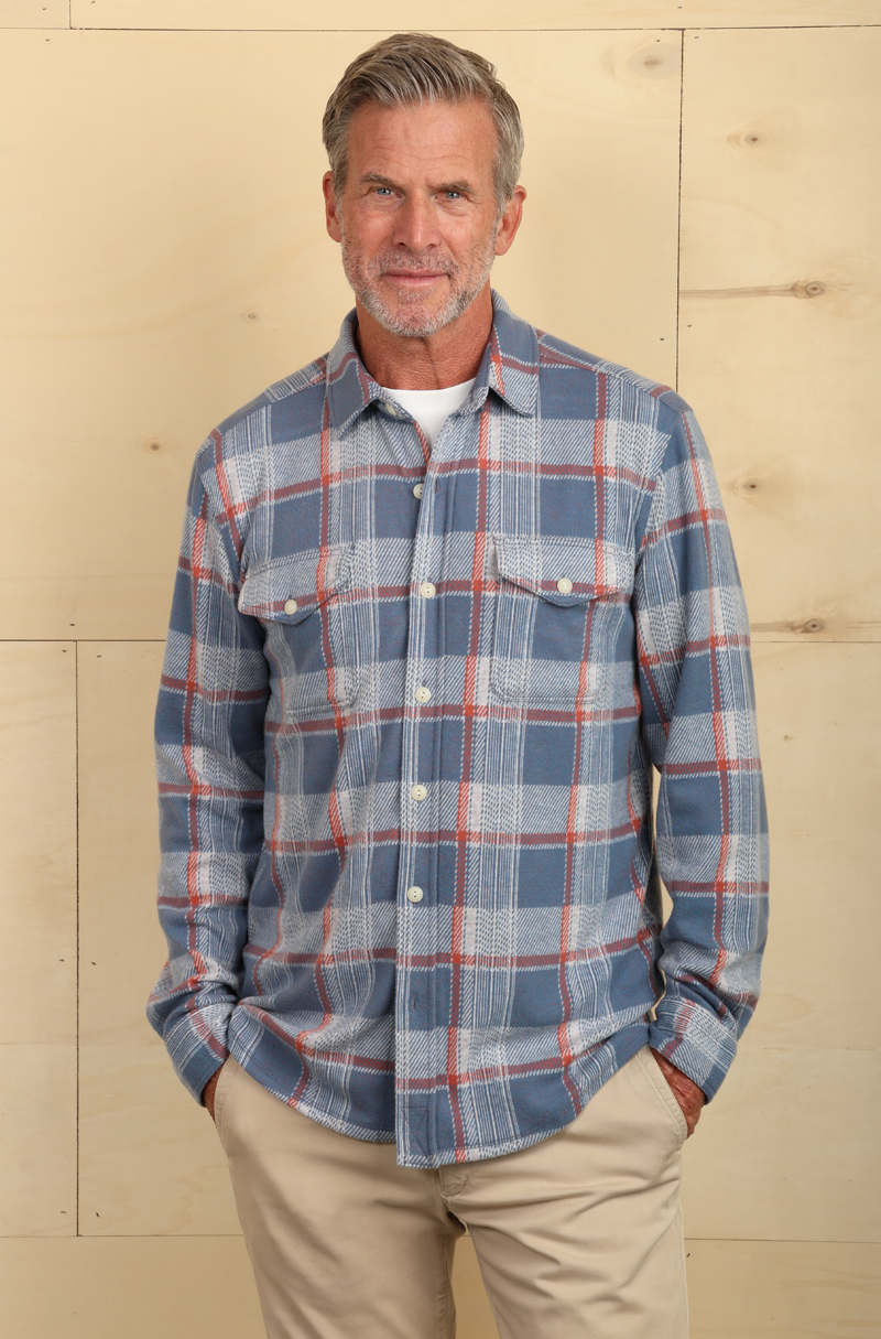 Yellowstone Sky Bar Plaid Sweater-Knit Shirt