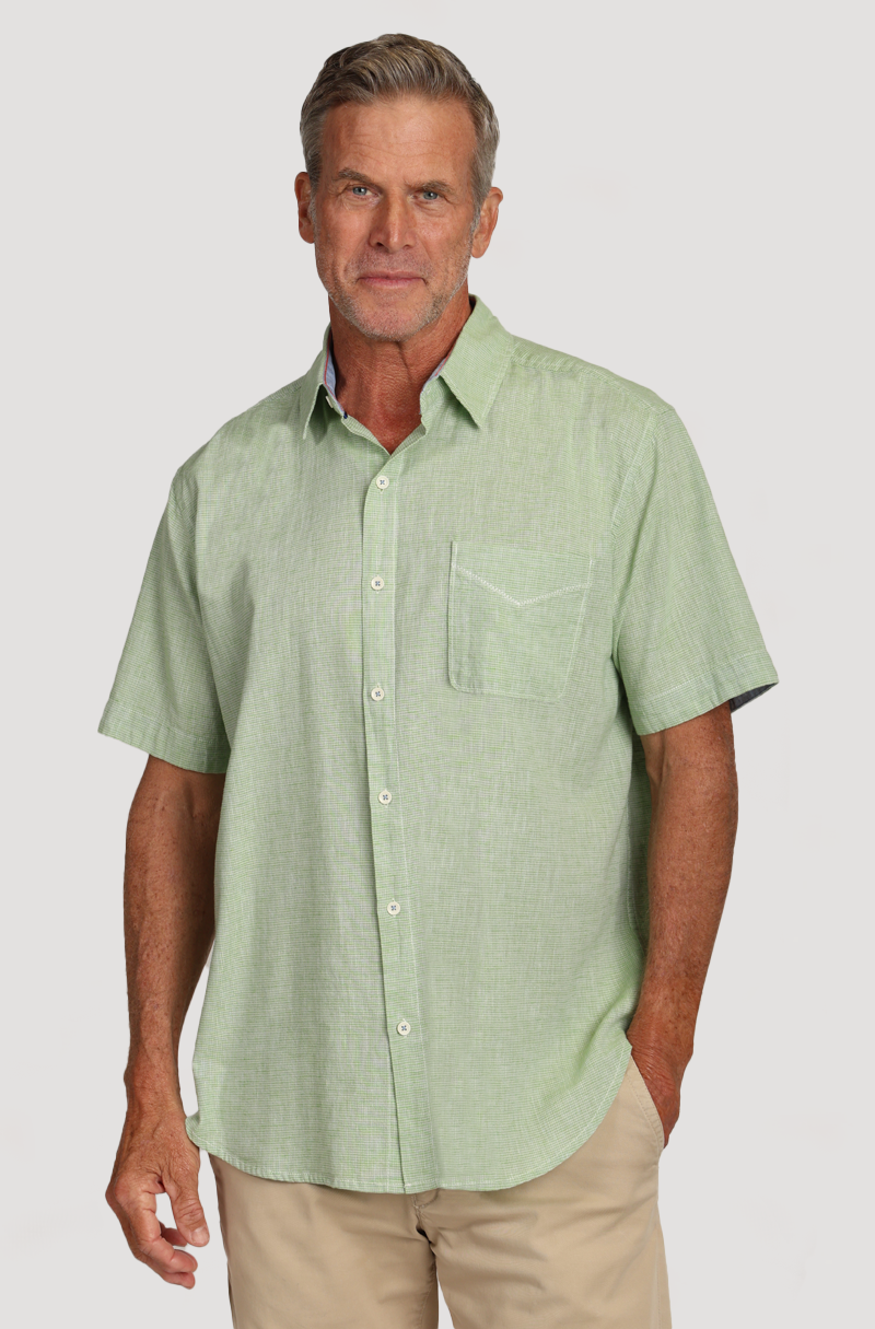 Washed Melange Linen Mini Checks Shirt