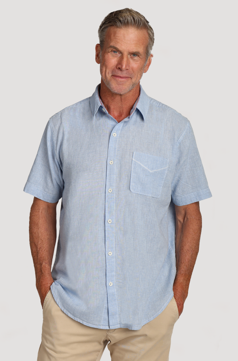 Washed Melange Linen Mini Checks Shirt