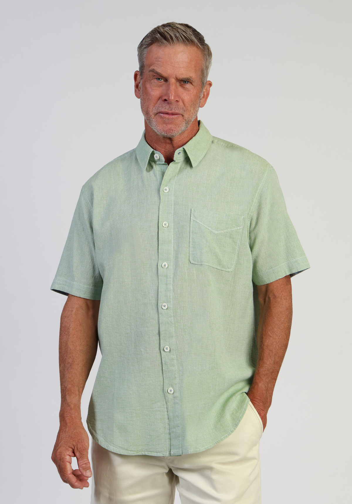 Washed Melange Linen Mini Checks Shirt