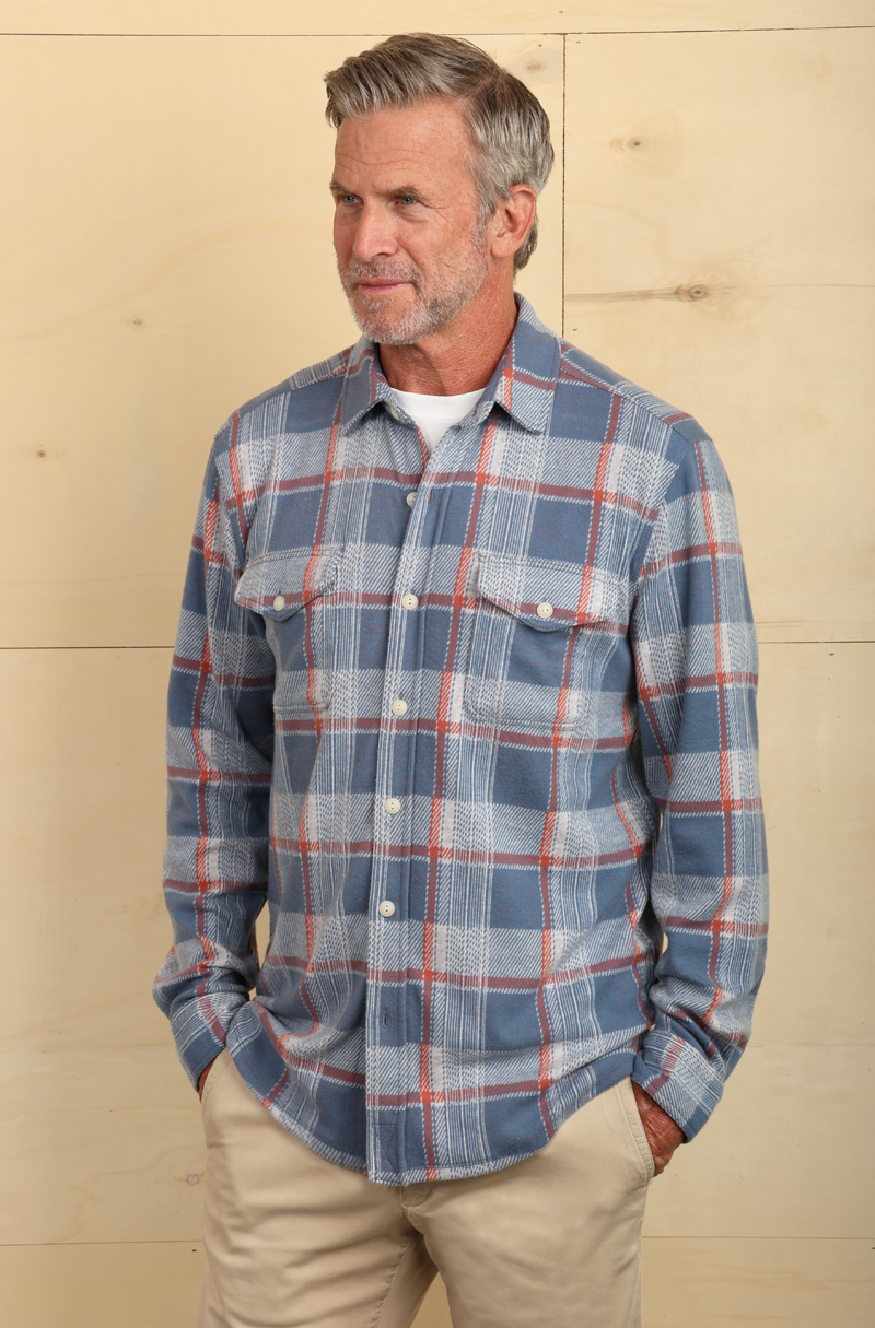 Yellowstone Sky Bar Plaid Sweater-Knit Shirt