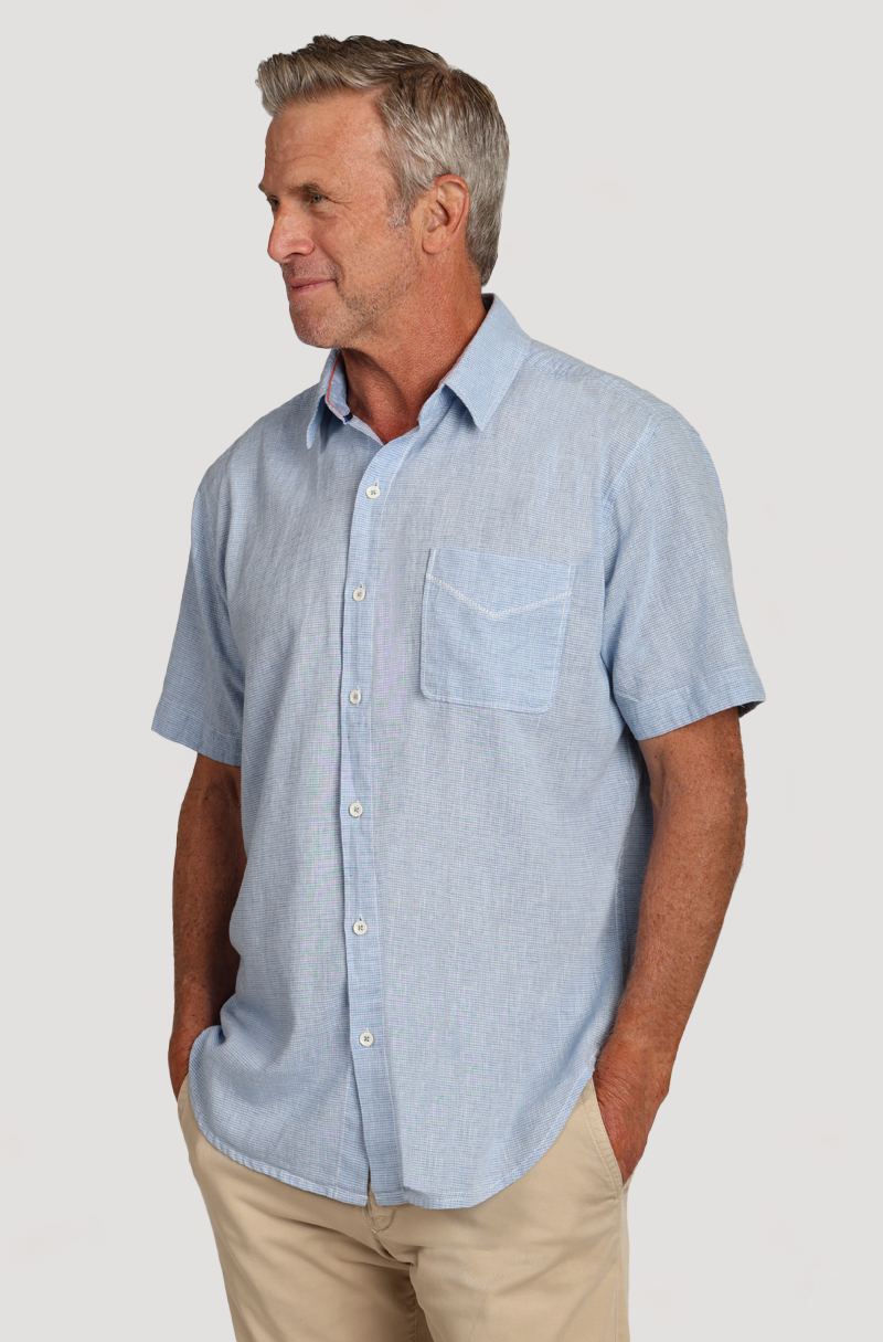 Washed Melange Linen Mini Checks Shirt