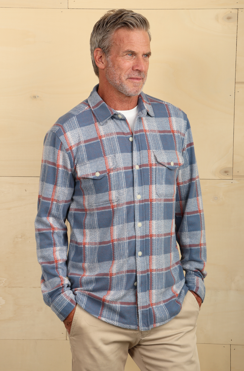 Yellowstone Sky Bar Plaid Sweater-Knit Shirt
