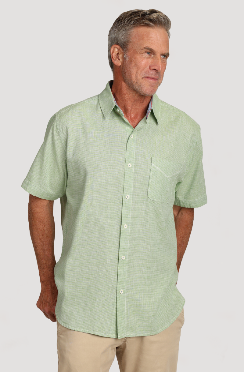 Washed Melange Linen Mini Checks Shirt