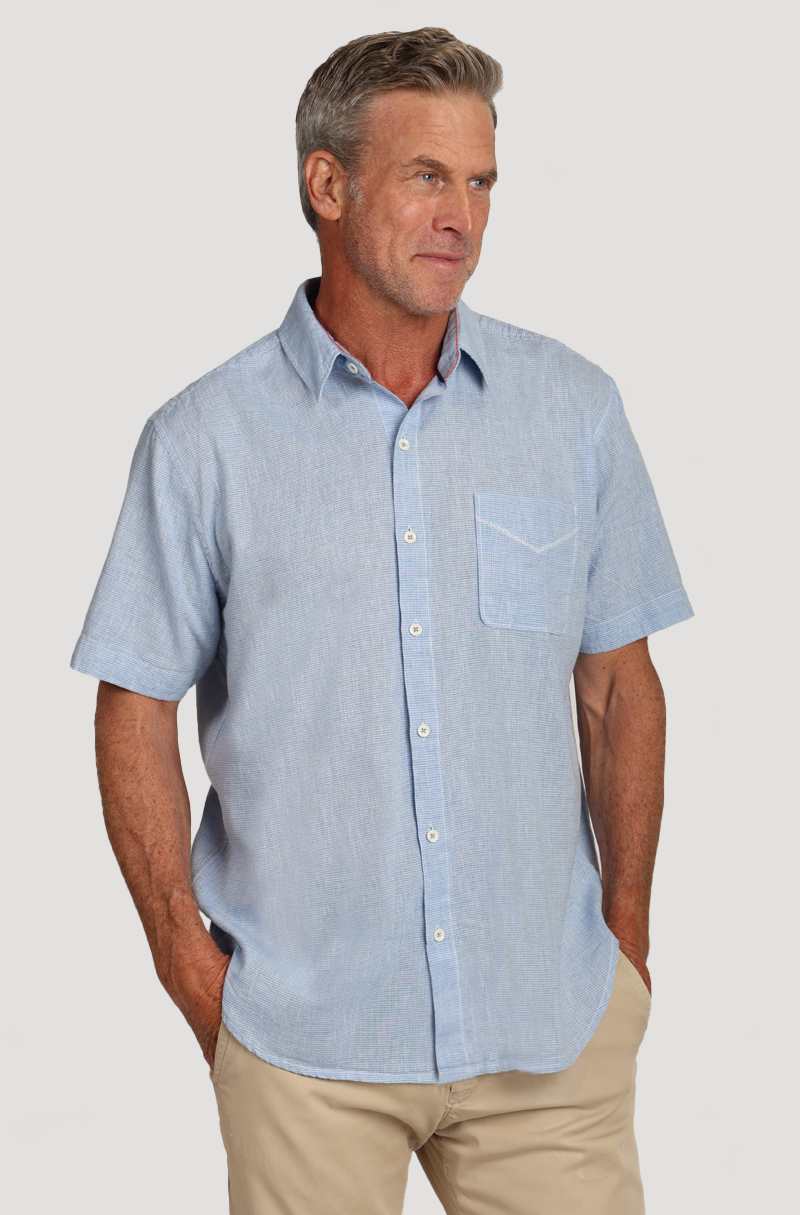 Washed Melange Linen Mini Checks Shirt