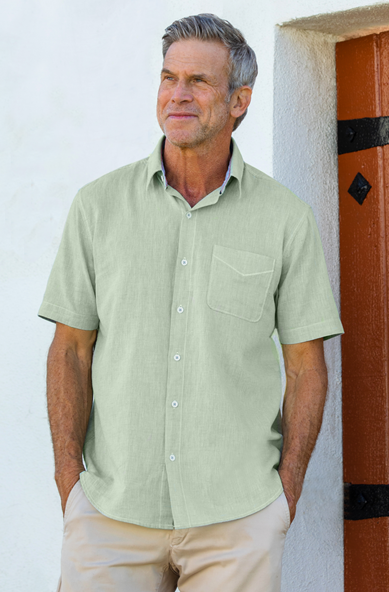 Washed Melange Linen Mini Checks Shirt