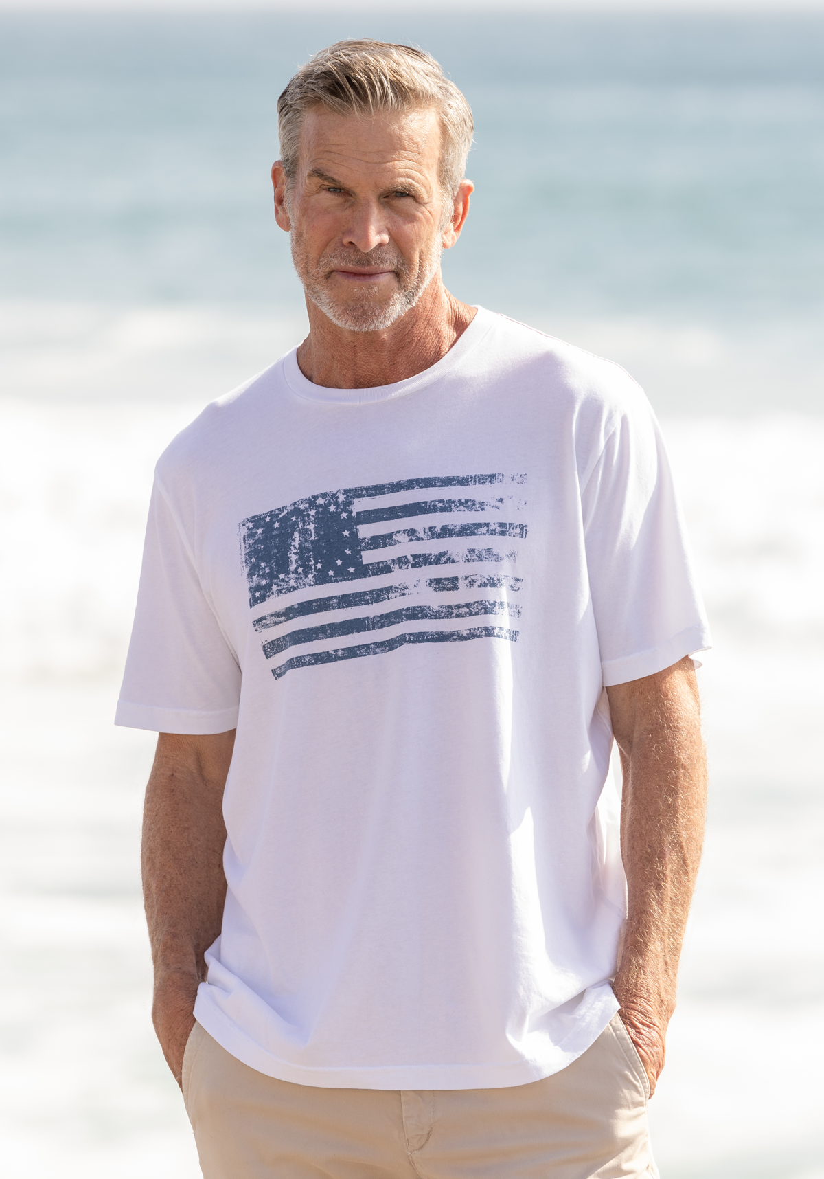 Vintage Combed Cotton Flag Print Tee